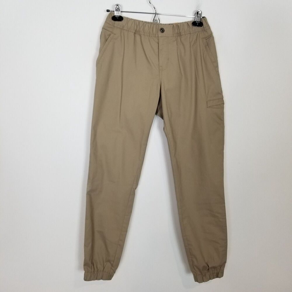 prAna Women‎ Double Peak Joggers Pants Sz 8 Beige Organic Cotton Elastic Waist